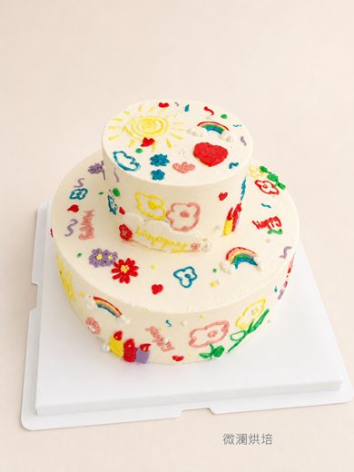 童趣手绘双层生日蛋糕 (1067)