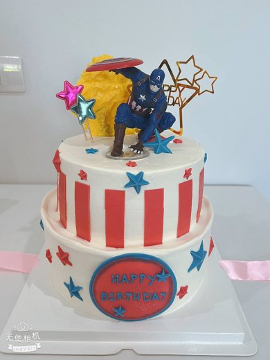 美国队长主题生日蛋糕 (1046)