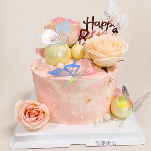 粉玫瑰蝶舞生日蛋糕 (1090)